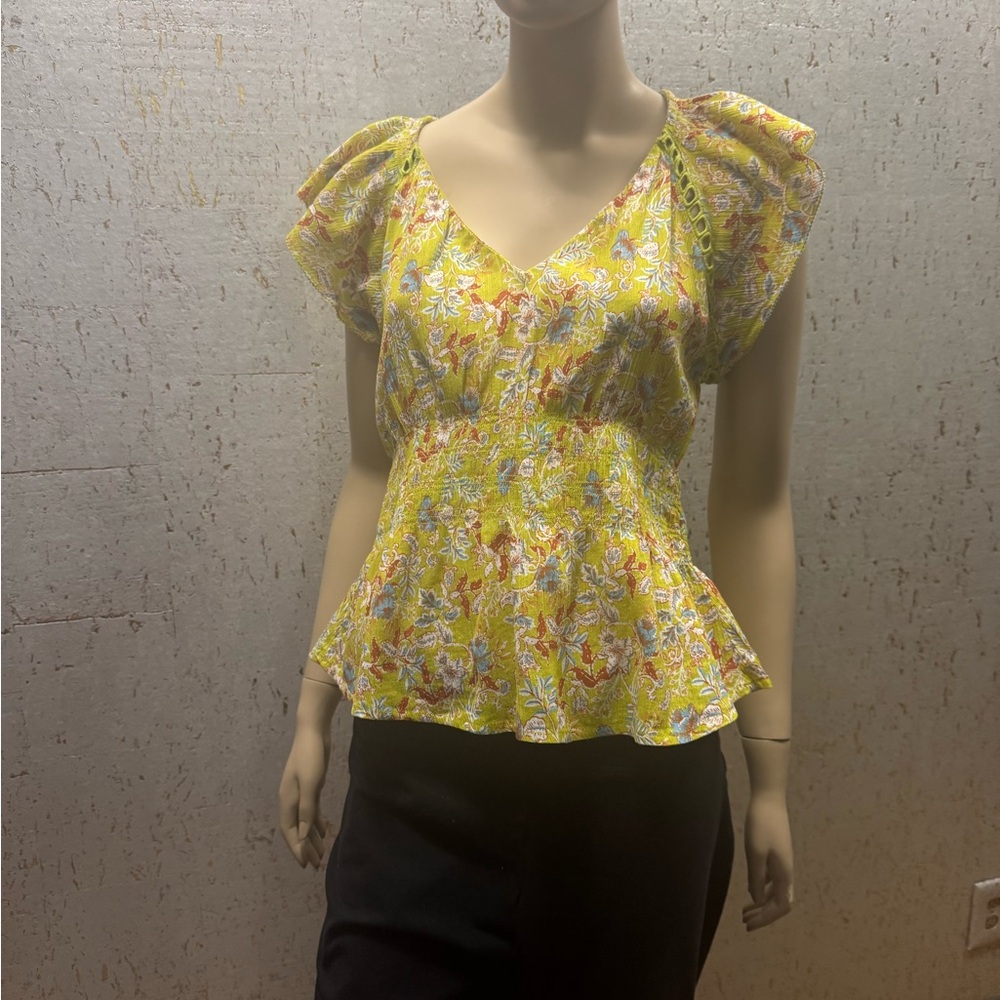 Sam Edelman Folk Garden Yellow Floral Blouse